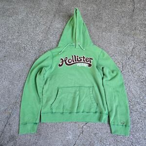 Vtg Y2k HOLLISTER Newport Beach Spellout Applique Earthtone Hooded Sweatshirt M